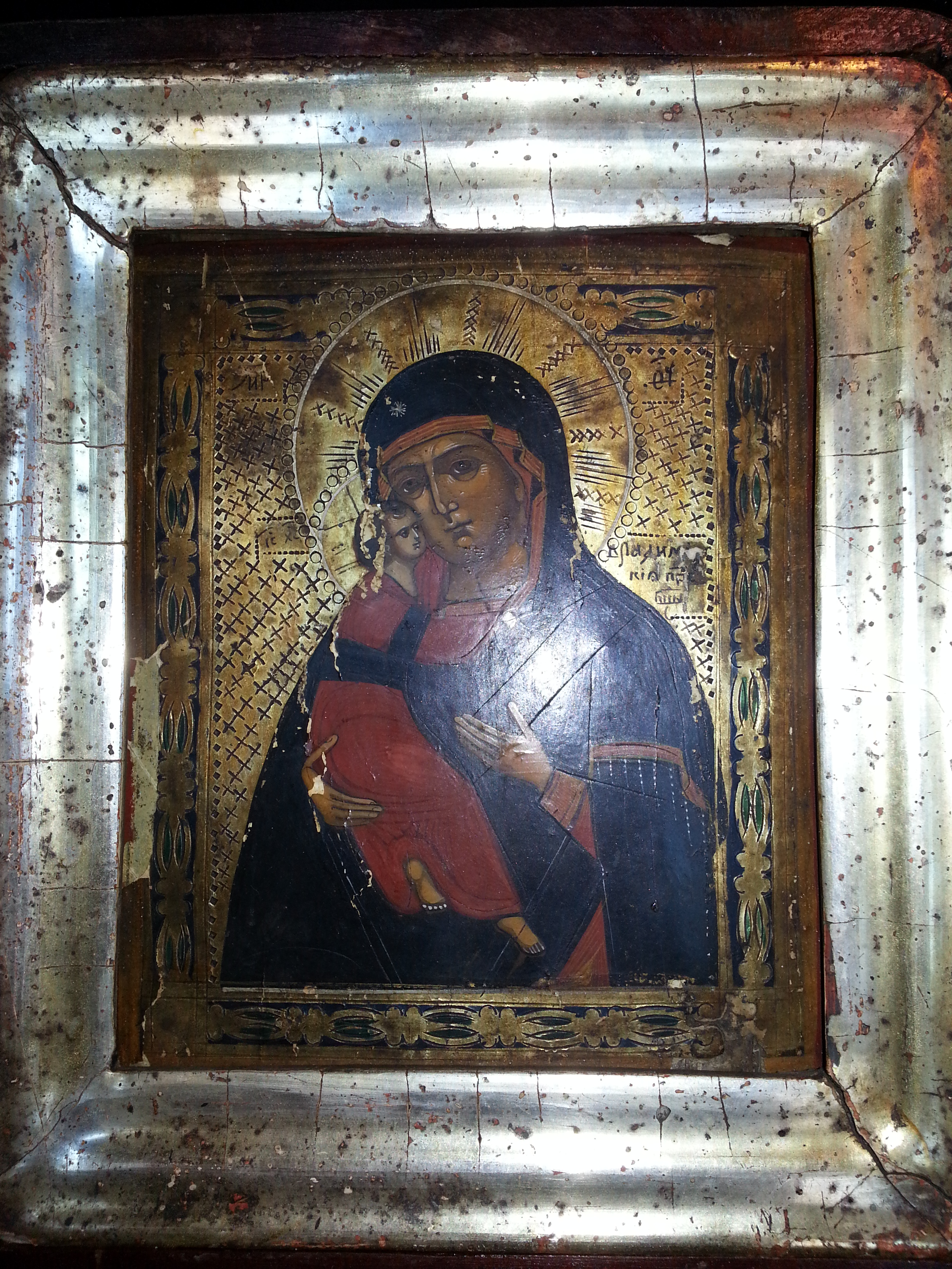 Старинная Икона Божьей Матери Владимирская, 19 век