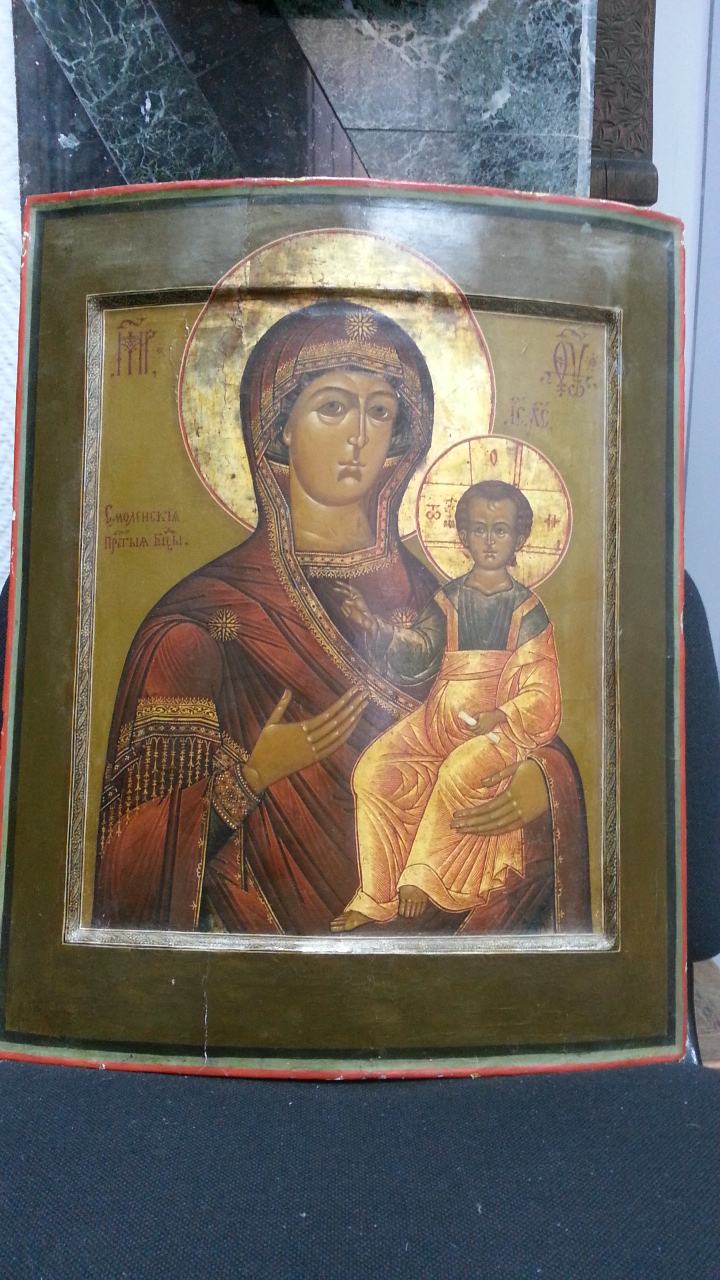 Старинная икона антикварная Божия Матерь Смоленская, увеличенный размер, прекрасная живопись