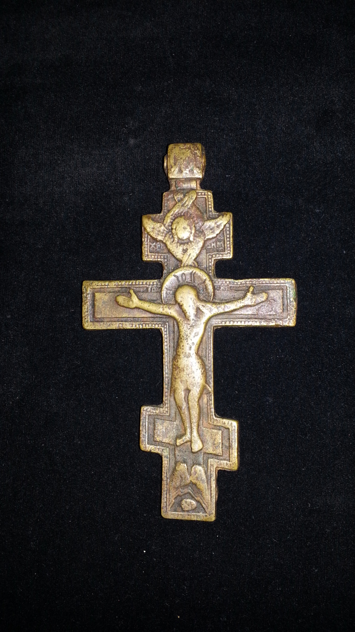 Крест распятие антиквариат, медное литье, 5,5х10 см