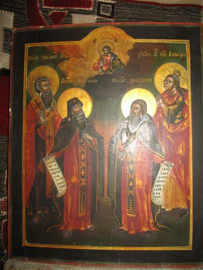 Старинная ИКОНА избранные Святые  Еремей, Антоний, Феодосий, Варвара