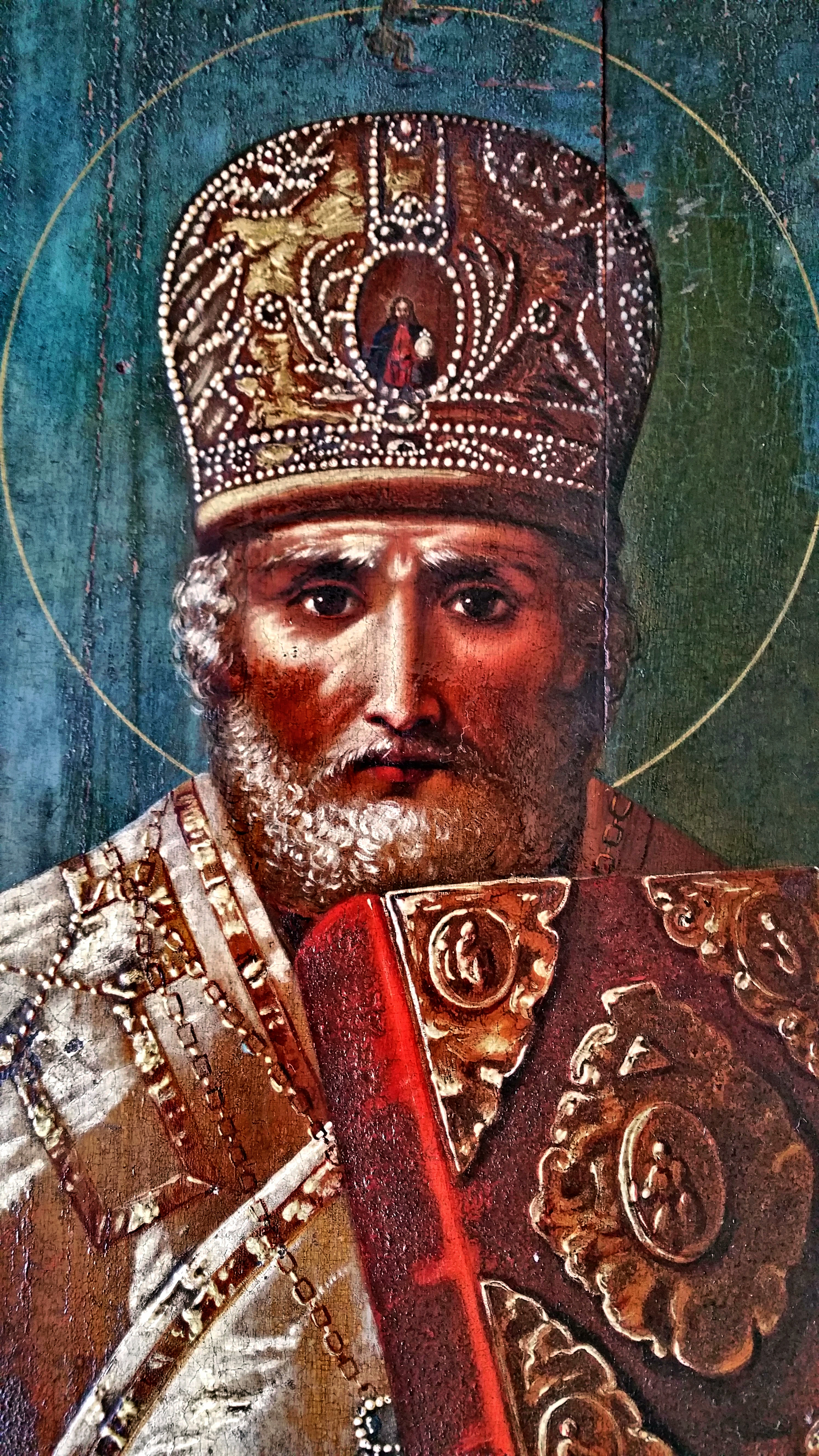 Икона храмовая старинная Николай Мирликийский. Фотография 3