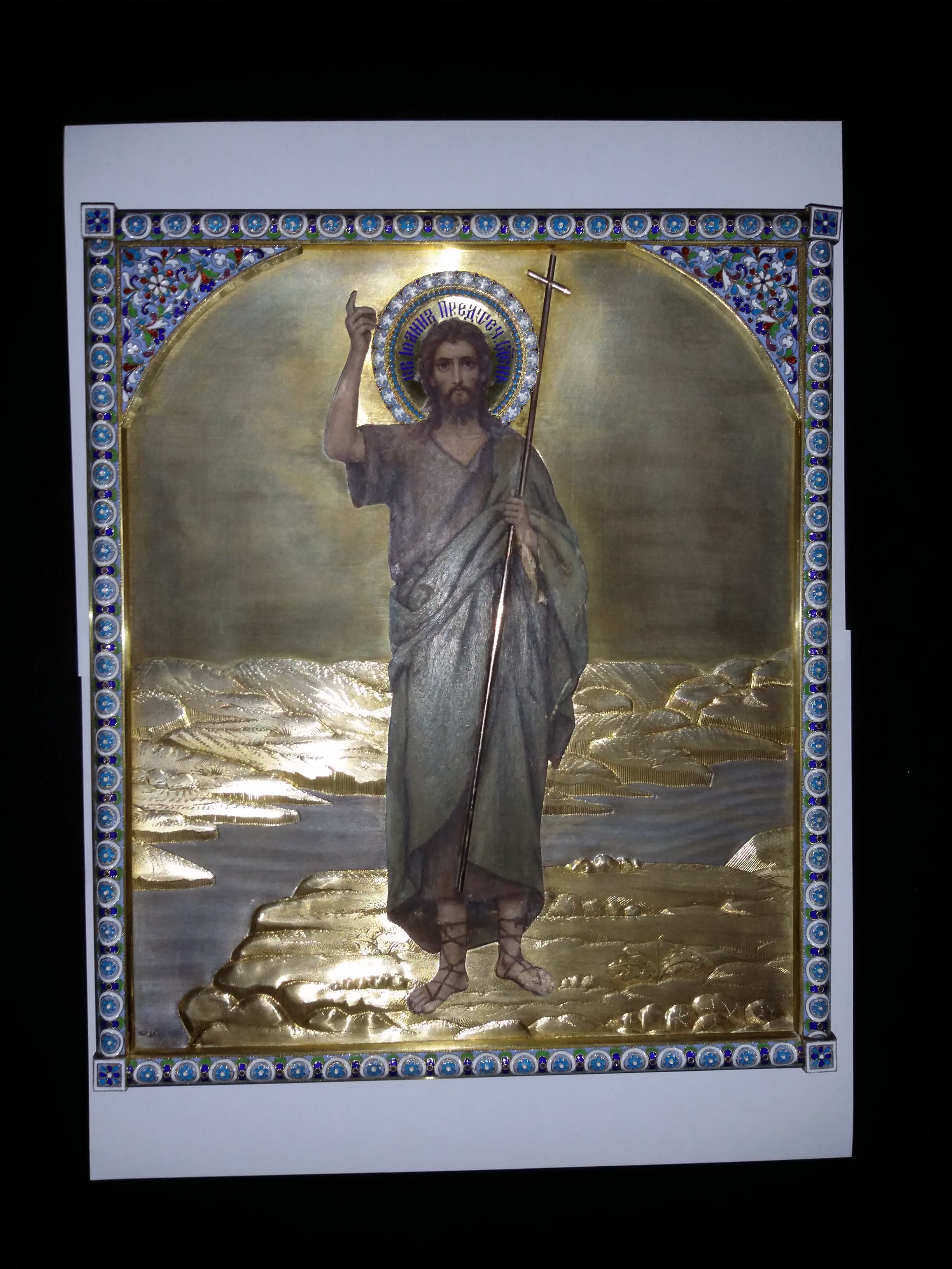  Уникальная старинная икона Иоанн Предтече оклад серебряный эмаль Хлебников