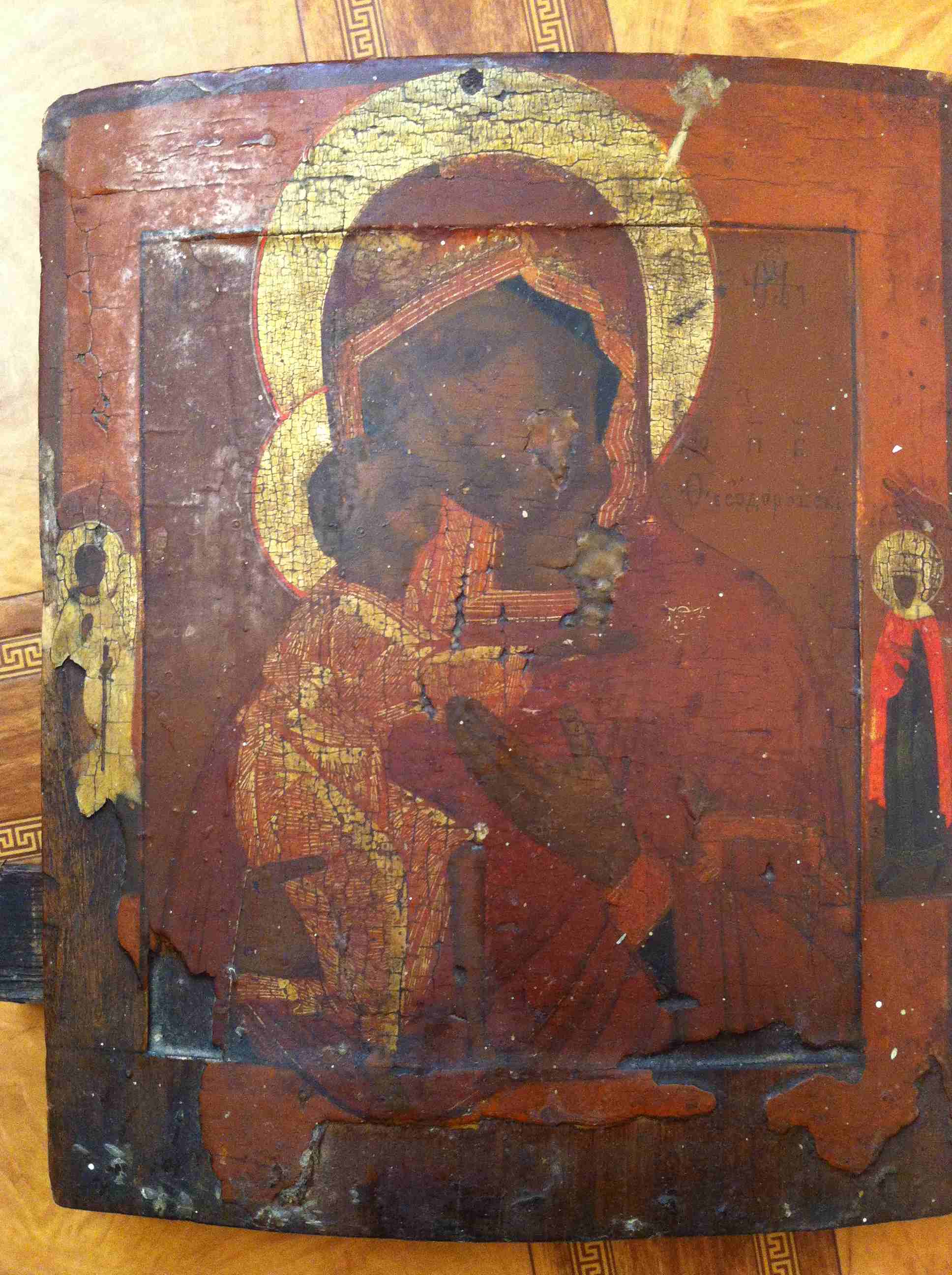 Старинная икона Богоматерь Федоровская, 29см, по золоту