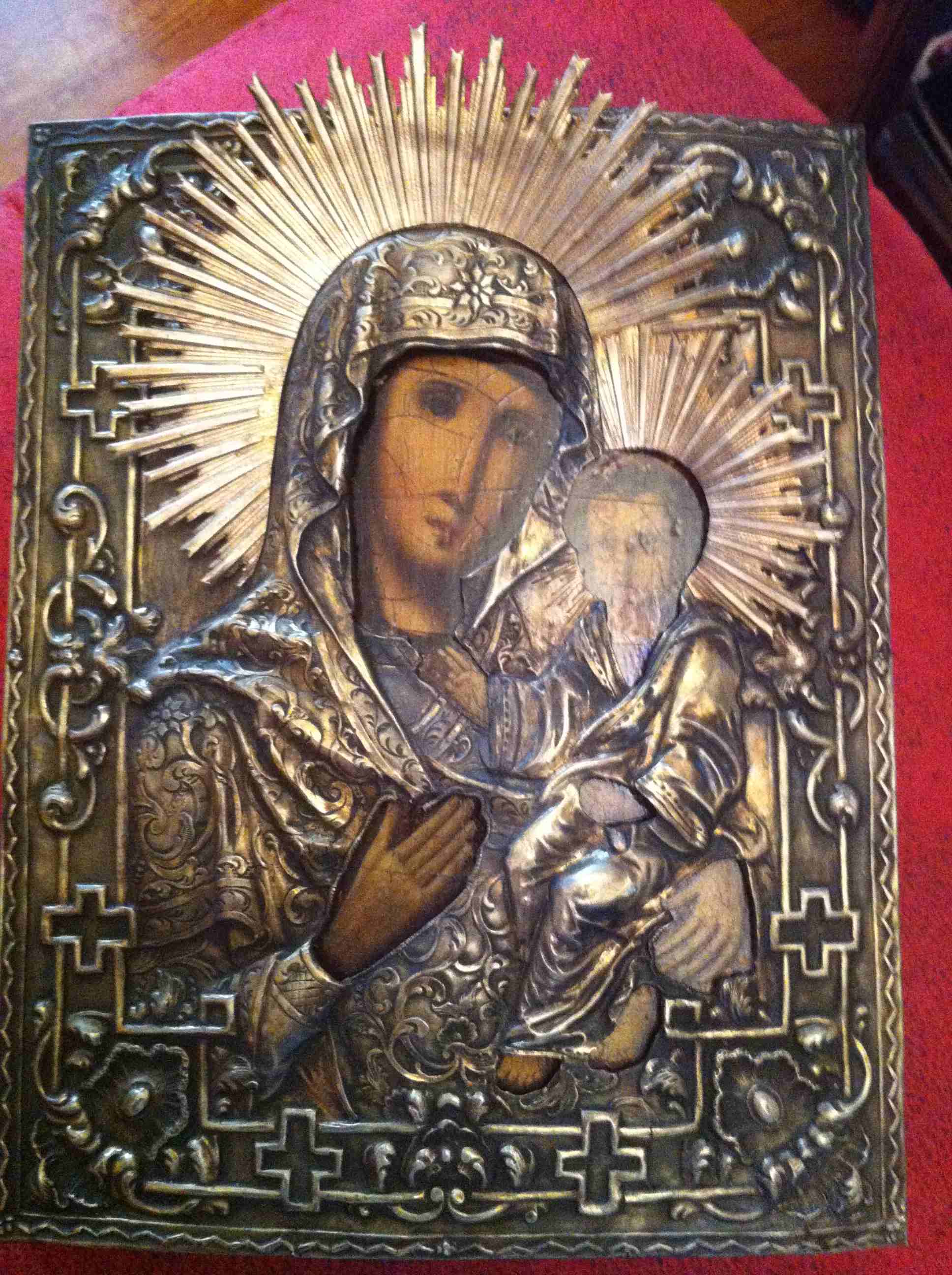 Икона старинная в серебряном окладе Москва Богоматерь 22х17см