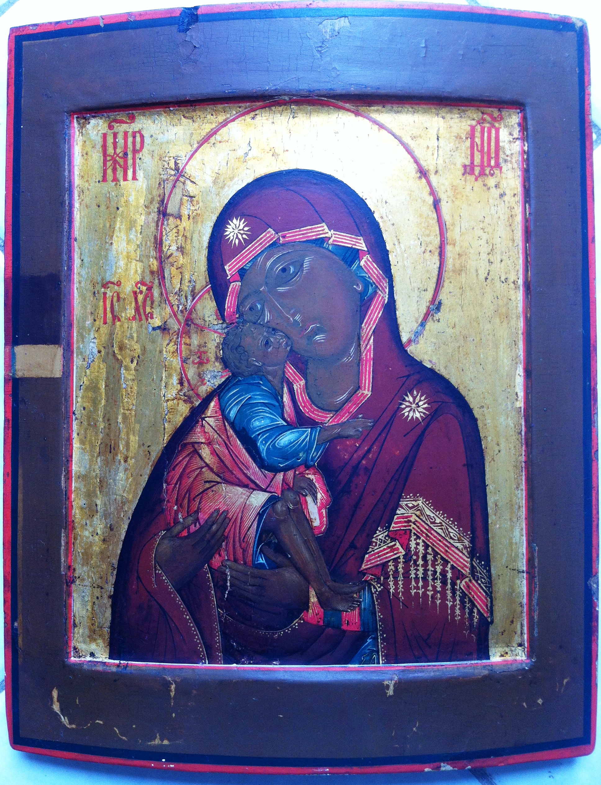 Икона старинная Богородица Умиление, размер 31 см высоты