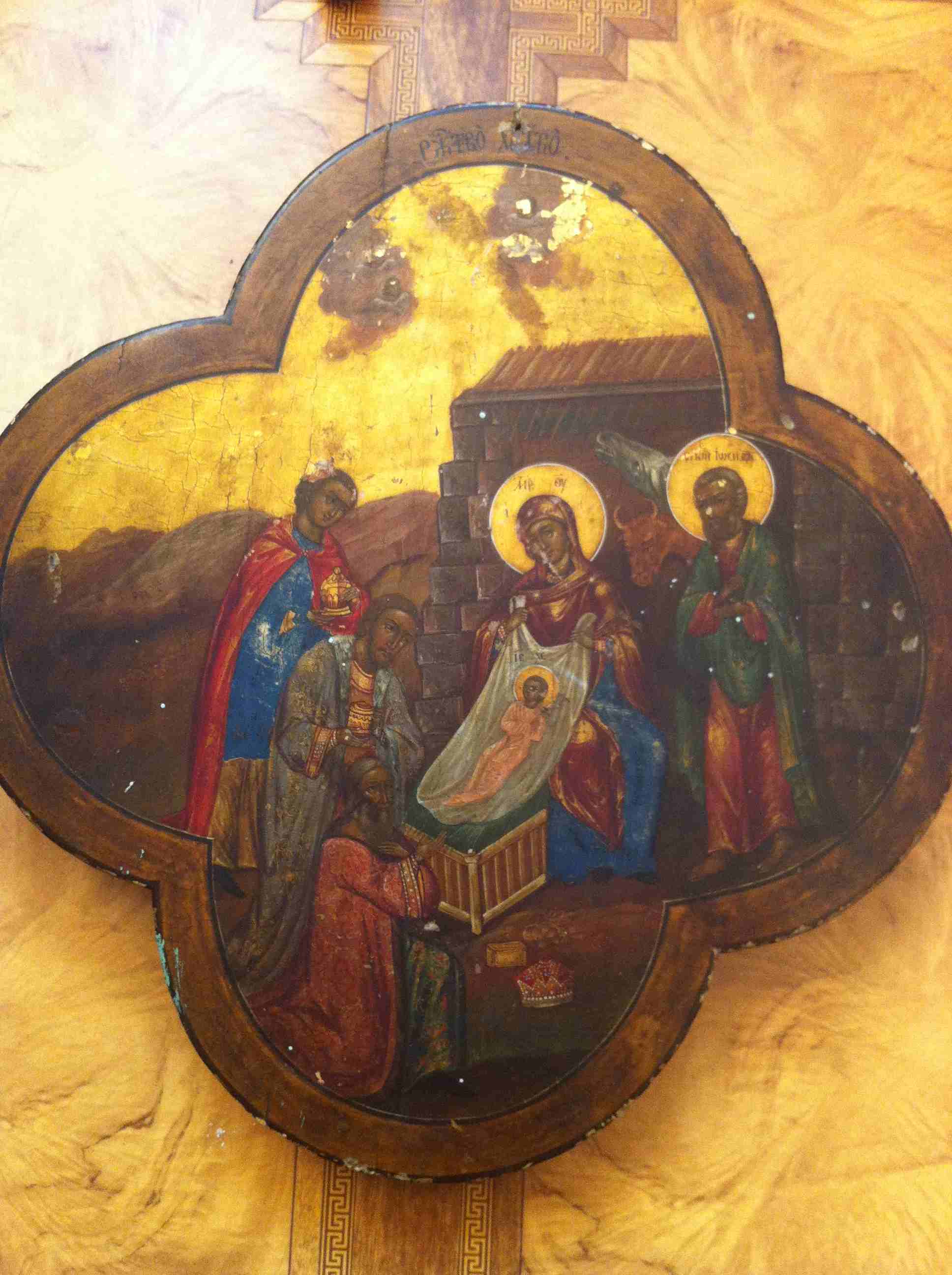 Антикварная икона Рождество Христово, 38 см